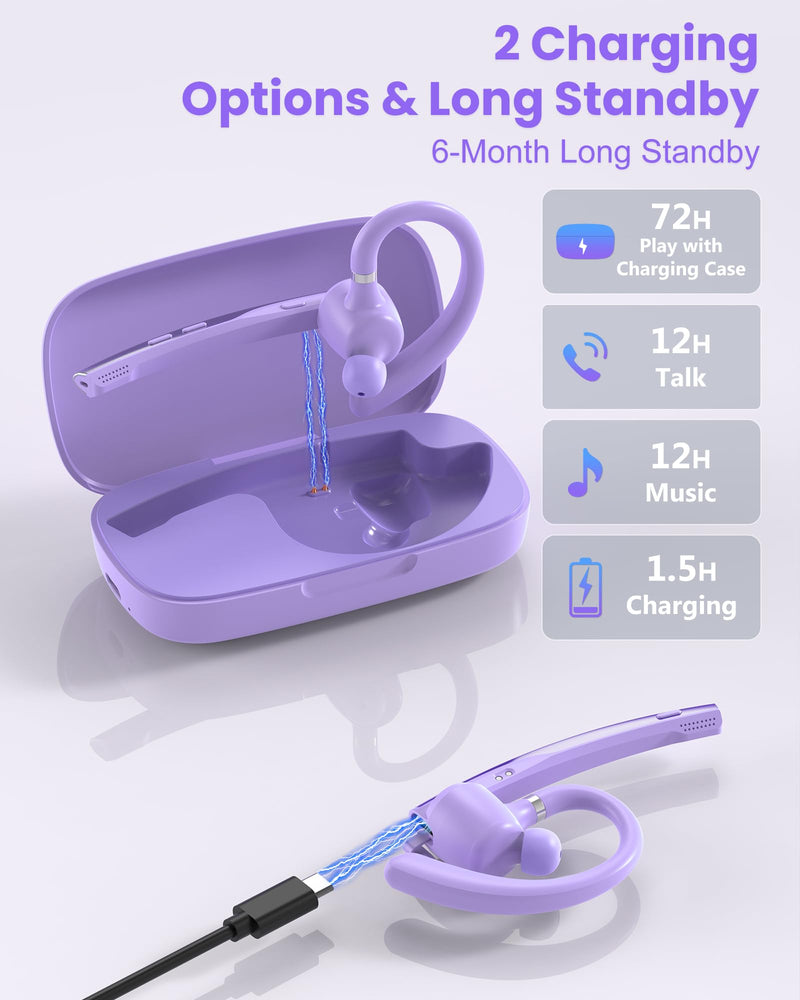 [AUSTRALIA] - New Bee Bluetooth Headset V5.1 72H Talk Dual Mic with Mute Button for Business, Wireless Hand-Free Bluetooth Earpiece with 500mAh Charging Case for Cell Phone Calls Trucker Driver Purple M54 