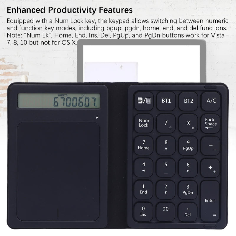 Focket 23 Keys Numeric Keypad, Wireless Number Pad with Touchpad Calculator 3 in 1 Foldable Ultra Thin Design PU Leather Case for Laptop Tablet PC OS X