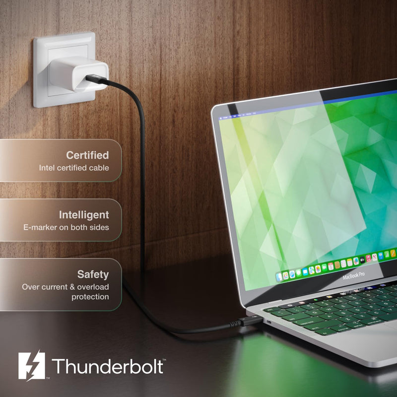 CalDigit Thunderbolt 5 Pro Braided Cable - 120Gbps 240W Power Delivery, Compatible with Thunderbolt 3, 4, USB4 Type C, MacBook Pro, iMac, iPhone 17 Max, Black (1m/3.28ft/39.37") 39.37 Inches