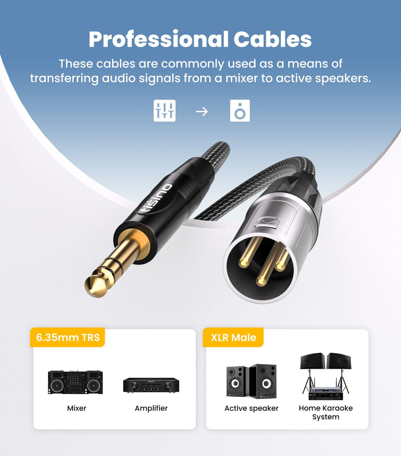 Tisino 1/4" to XLR Cable, 6.35mm TRS to XLR Male Nylon Braid Quarter inch TRS to XLR Male Balanced Interconnect Microphone Cord Patch Cable - 10ft 10 feet