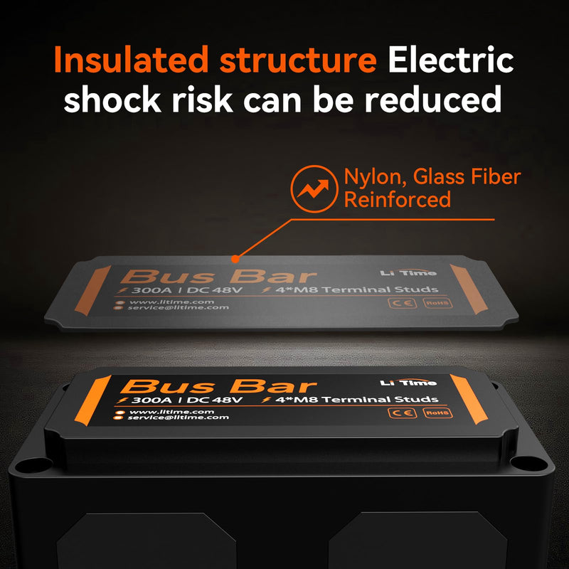 [AUSTRALIA] - Litime Black Bus Bar for LiFePO4 Batteries High Voltage and Current Suitable for Automotive, Marine, and Solar Applications and Electrical System Black 300A 