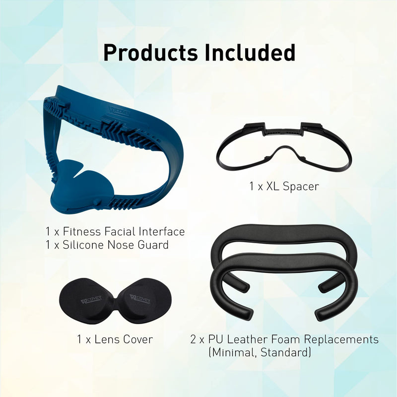 VR Cover Fitness Facial Interface Bracket, Foam Replacement, XL Glasses Spacer, and Lens Protector Cover for Oculus/Meta Quest 2 (Dark Blue & Black + XL Spacer) Dark Blue & Black + XL Spacer