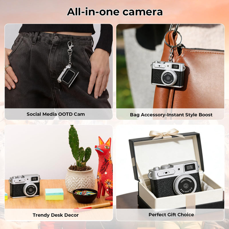 Mini Digital Camera 1080P HD - Keychain Small Camera with 64GB Card, 0.96" HD Display, Fun Pocket-Sized Gadget for Kids & Adults,Video Recorder with Long Battery Life for Travel, Black