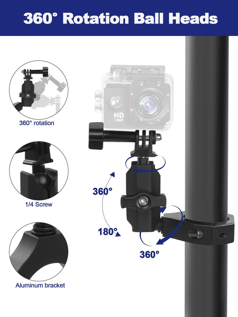 UTV Camera Mount for 1.75"-2" Roll Bars - Compatible with GoPro, Mevo Start & More - Easy to Install Action Camera Accessories on Polaris RZR, Can Am - Durable Alu Alloy Made & 360° Rotation