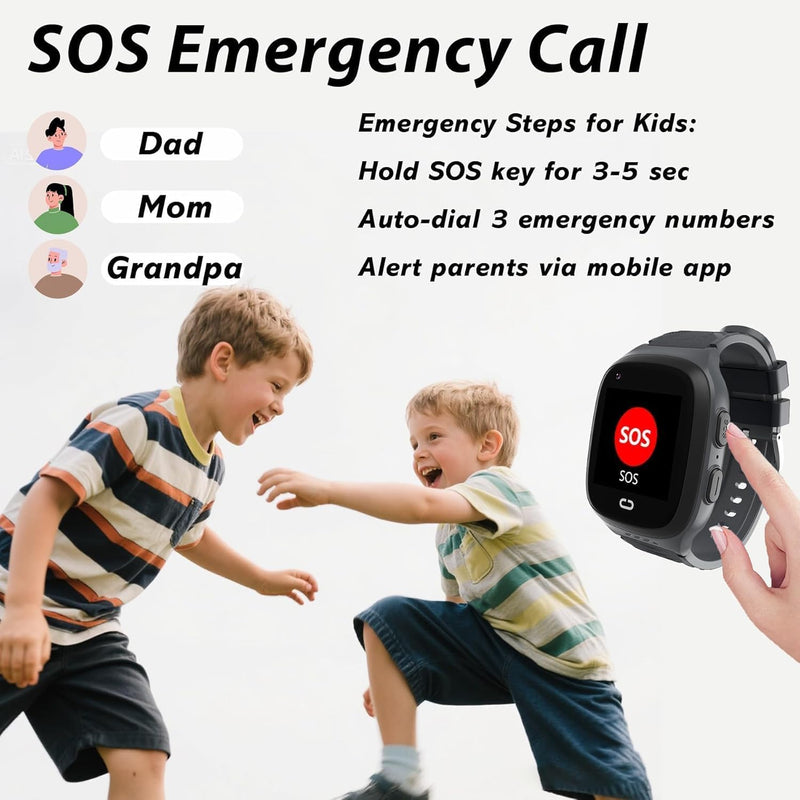 4G Kids Smart Watch Boys with GPS Tracker Location Video Call Cell Phone SOS Calling Voice Chat Camera Alarm Clock Touch Screen SmartWatch Gifts for Age 5-12 Kids (Black) Black