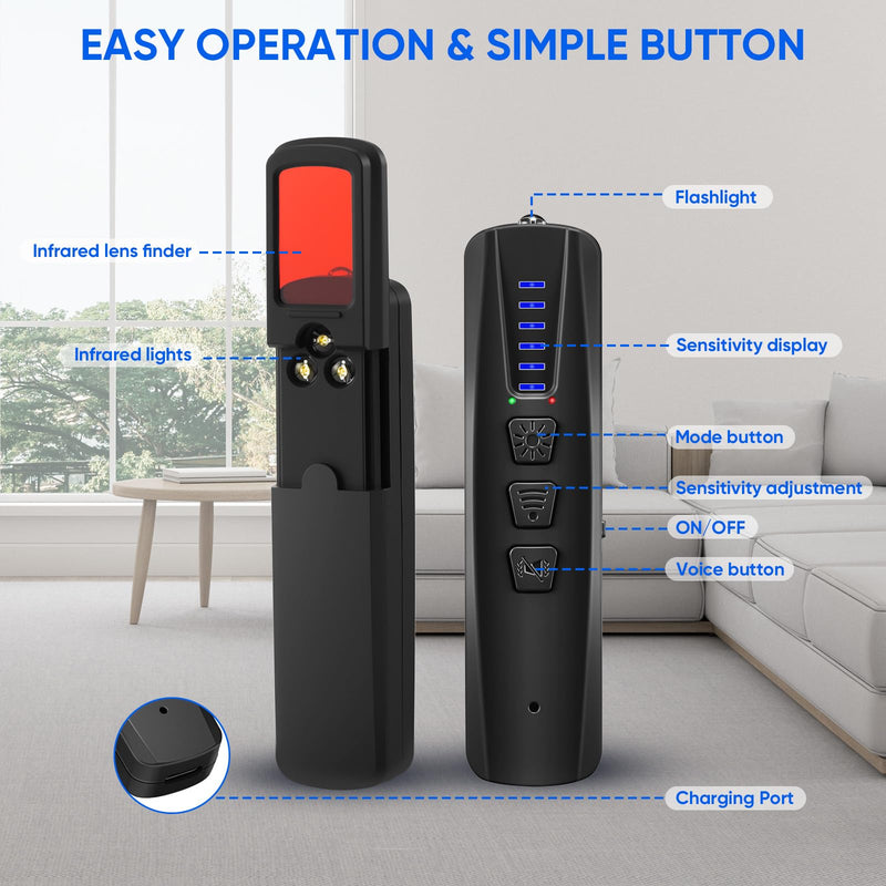 AI Hidden Camera Detector, Anti-Spy Camera Finder RF Signal & WiFi Scanner Hidden Devices Detector for GPS Trackers, 4 Modes for Hotel, Bathroom, Office, Car Travel Security (Black) Black