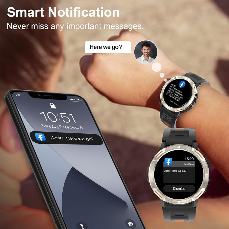 Fila Smart Watch for Men Women, 1.52’’ GPS Smartwatch (Answer/Make Call) with 100+ Sport Modes, Fitness Watch with Heart Rate/Sleep Monitoring, Activity Tracker for Android iOS Black