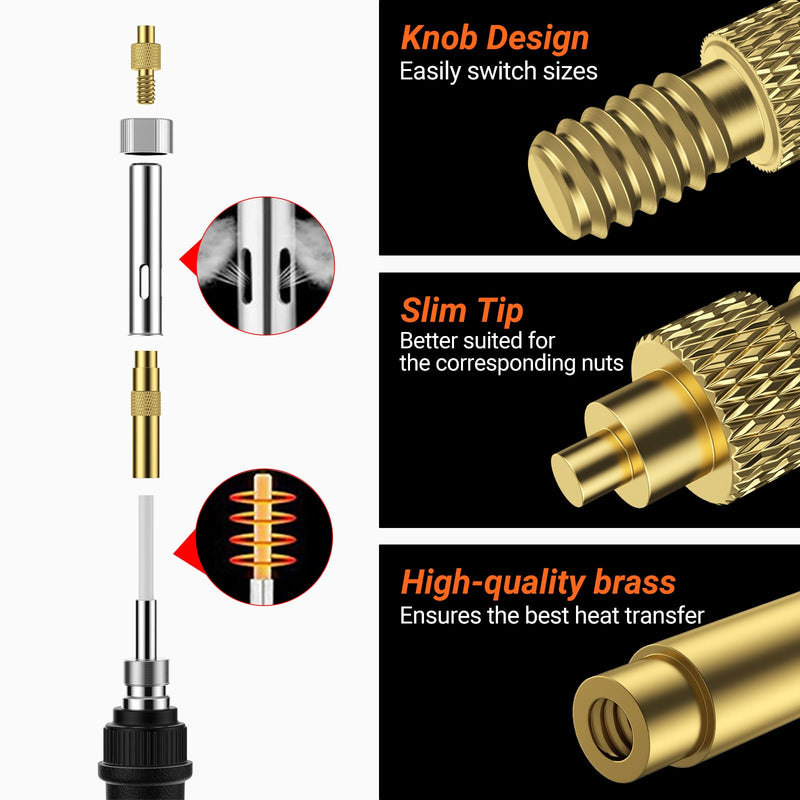 Preciva Threaded Inserts Soldering Tips Set, 6-Piece Soldering Tips for Thread Insert + 130-Piece Thread Inserts M2/M3/M4/M5/M6/M8