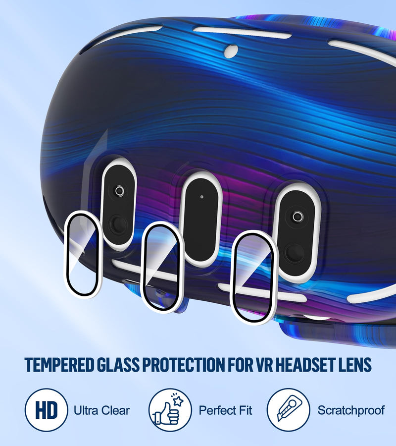 Silicone Cover Set Compatible with Oculus/Meta Quest 3, Touch Controller Grips Cover, VR Shell Cover, Facial Interface Cover, Protective Lens Cover, Tempered Glass Lens Caps (Aurora Blue) Aurora Blue