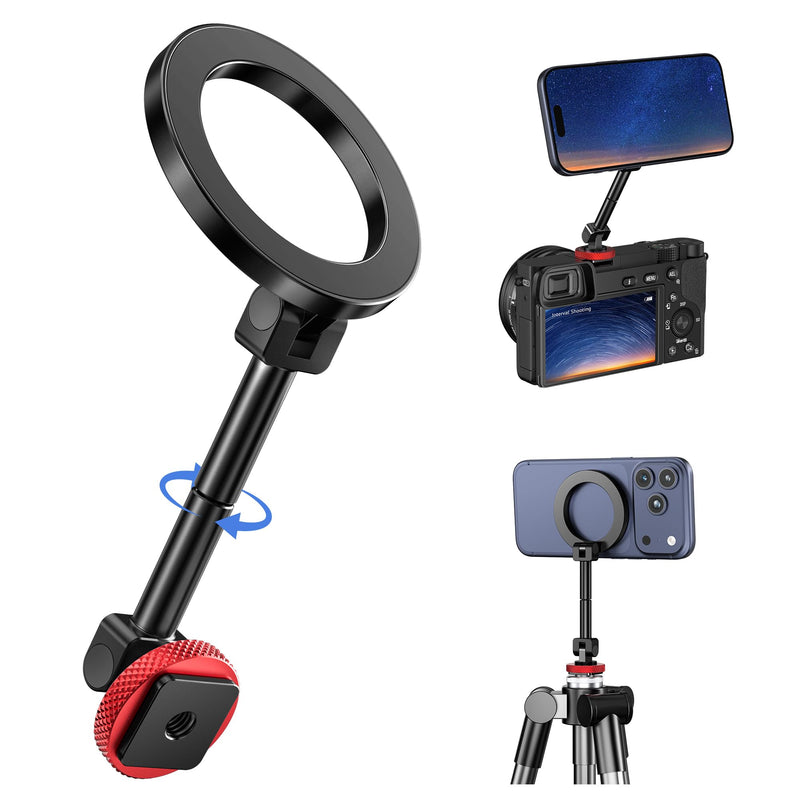 [AUSTRALIA] - Itramax Magnetic Cold Shoe Camera Phone Mount for Magsafe,1/4" Threaded Hole iPhone Tripod Holder for iPhone 17 Pro Max 16 15 Plus 14 13 12,Samsung,Canon Nikon Sony DSLR,360° Rotation Photography Black 