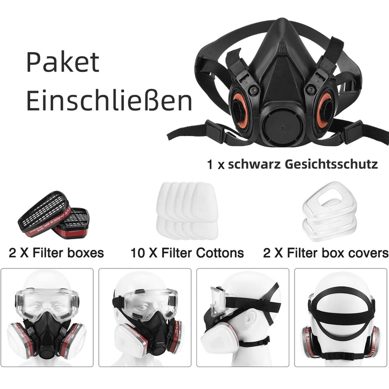[AUSTRALIA] - ANUNU Chemical Face Shield with Filter and Glasses for Painting, Dust, Epoxy, Paint Black 
