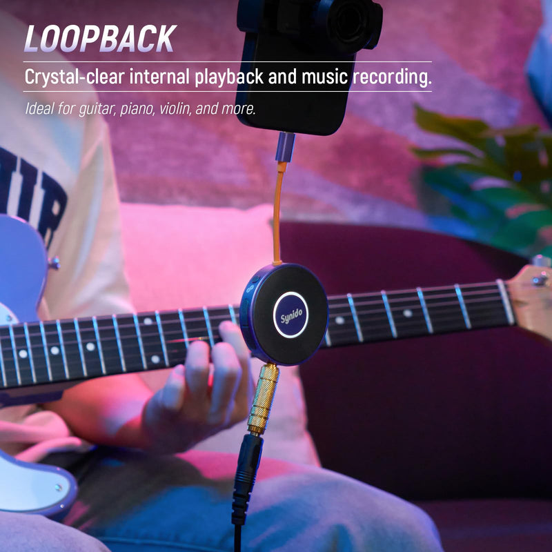 [AUSTRALIA] - Synido Portable Guitar Audio Interface with USB-C 24bit, 48kHz Mini Interface for Recording Music and Live Streaming with Instrument Input and Headphone Monitoring 
