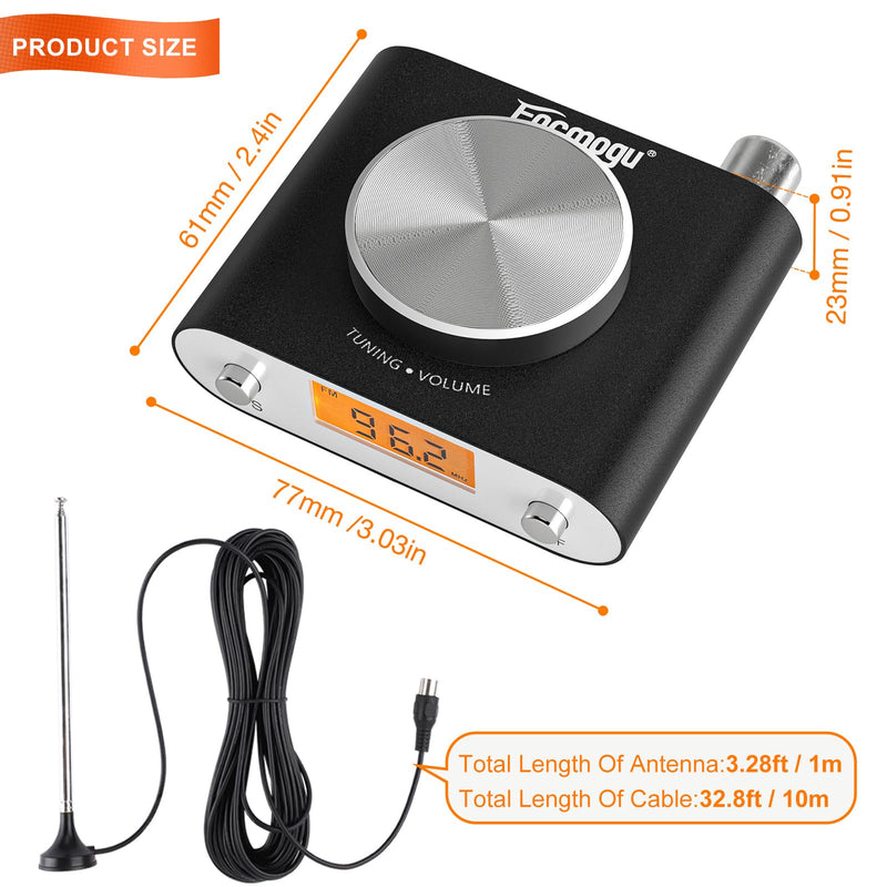 Facmogu FM Radio Receiver, Professional Si4730 Radio Receiver with 33ft Long Cables Antenna, Mini FM Global Frequency Radio Receiver, HiFi Radio Receiver Support Type -C Interface & 3.5mm Audio Output