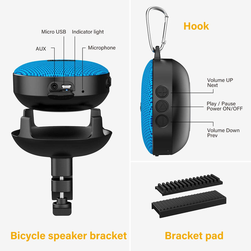 Onforu Bike Bluetooth Speaker with Bicycle Mount, Portable Wireless Shower Travel Speakers with Loud Sound, Bluetooth 5.0, IP65 Waterproof Mini Outdoor Speaker for Riding, Hiking and Camping, Blue