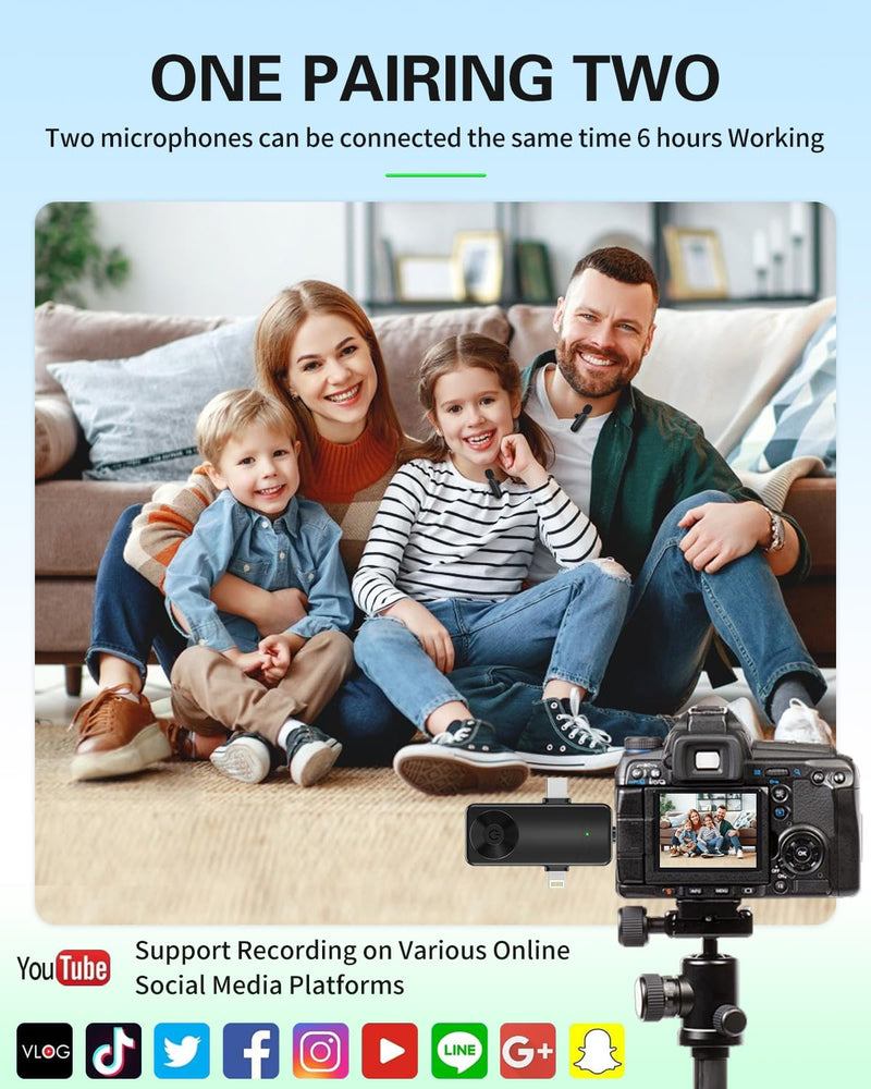 [AUSTRALIA] - Mini Microphone for iPhone Android Camera iPad USB-C, 4 in 1 Professional Wireless Lavalier Lapel Microphone for Recording, Live Stream, YouTube, Facebook, TikTok, Vlog (2 Pcs) 