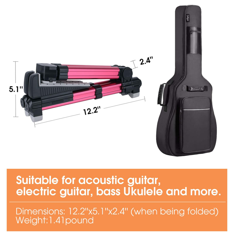 ENO MUSIC Alumium Alloy A-Frame Universal Folding Acoustic Guitar Stand, Suitable for Electric Bass Guitars, Red