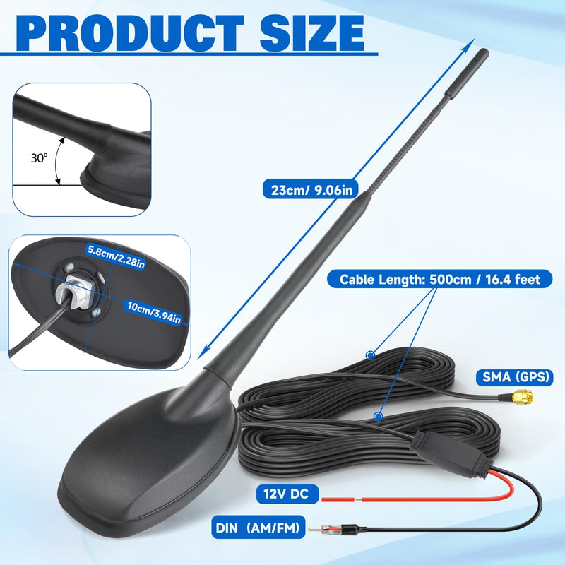 [AUSTRALIA] - Eightwood FM/AM + GPS Car Combo Antenna, Amplified FM AM Radio Antenna and GPS SMA Antennae with 16.4 feet Cable for Car Truck SUV Marine Boat Radio Stereo Receiver Head Unit Navigation System 
