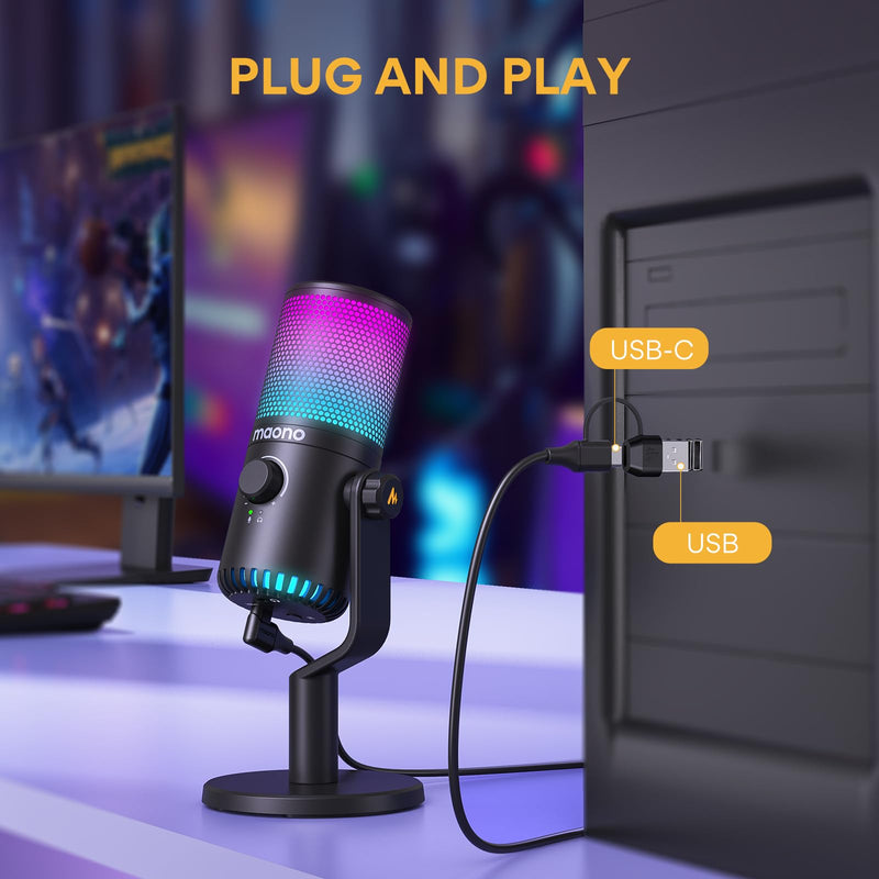 MAONO Gaming USB Microphone with Software, Programmable RGB Mic for Recording, Streaming, Podcast, PS5, PS4, PC, Computer, DM30 RGB Black