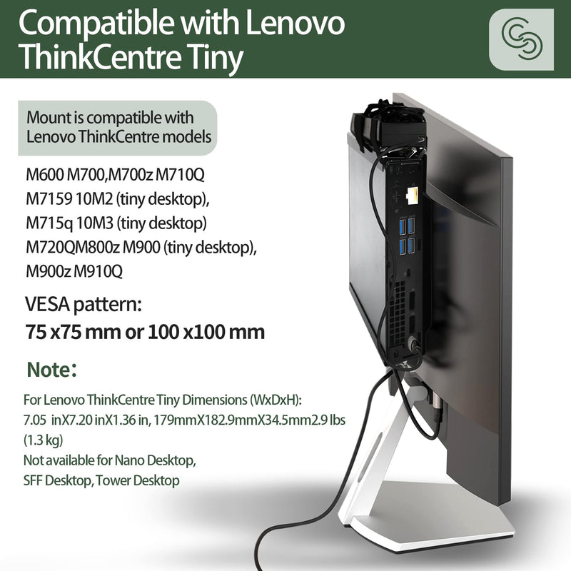 2 Pack Mini PC Mount Compatible with Lenovo ThinkCentre Tiny | Wall VESA and Under Desk Mount for Lenovo ThinkCentre Tiny Desktops M600 M700 M710Q M715q M720Q M800z M900 M910Q 2