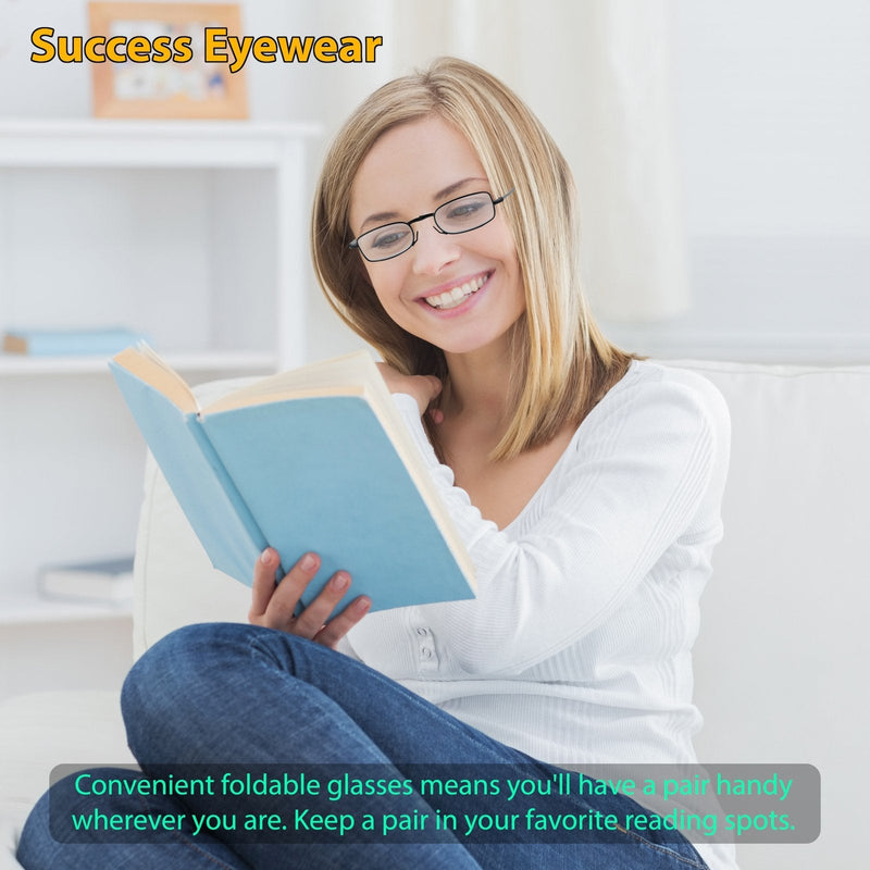 Reading Glasses 2 Pair Black and Gunmetal Readers Compact Folding Unisex Glasses for Reading Case Included Bundle: Set of Black and Gunmetal With 2 Cases 2.5 x