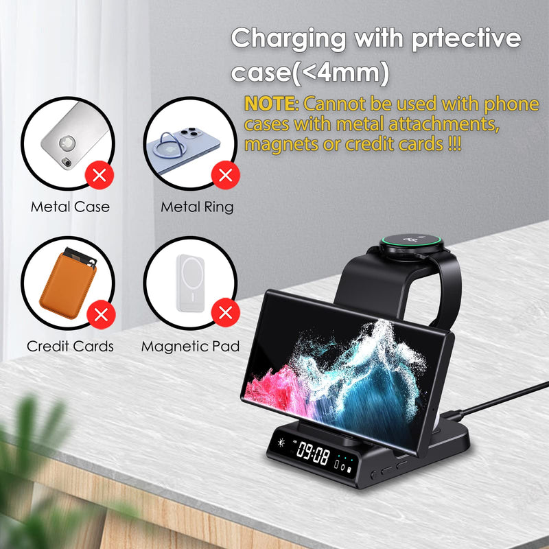 Wireless Charger for Samsung Devices, 4 in 1 Wireless Charging Station for Galaxy S24 Ultra/S24/S24+/S23 Ultra/Z Fold5/Z Flip, Watch Charger for Galaxy Watch 6/6 Classic/5/5 Pro/4,for Galaxy Buds2 Pro Black