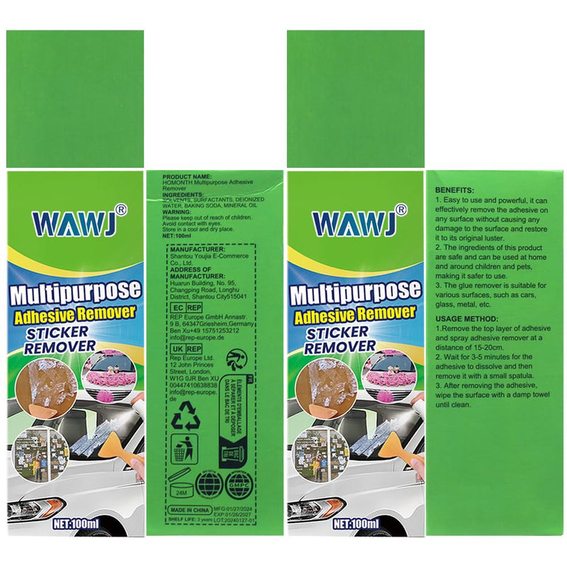 WAWJ® Label Remover, Multi-Purpose Adhesive Remover and Abrasion-Resistant Cleaner with Scraper, Quickly Removes Stubborn Labels, Adhesive Residues and Stickers from All Smooth Surfaces