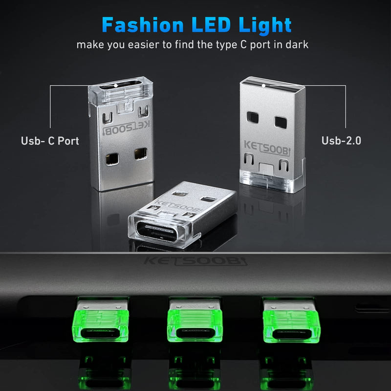 USB C to USB Adapter 3 Pack USB C Female to USB A Male with Green LED Indicator Type C to USB Converter Compatible with iPhone 13 12 11 Pro Max SE Samsung Galaxy S22 S21 Google Pixel (Green)