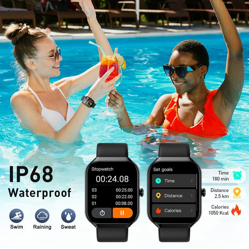 Smart Watch(Answer/Make Call), 1.96" HD Smartwatch for Men Women, 2025 New Fitness Watch with 110+ Sport Modes, Heart Rate, Sleep Monitor, Pedometer, IP68 Waterproof Activity Tracker for Android iOS Black
