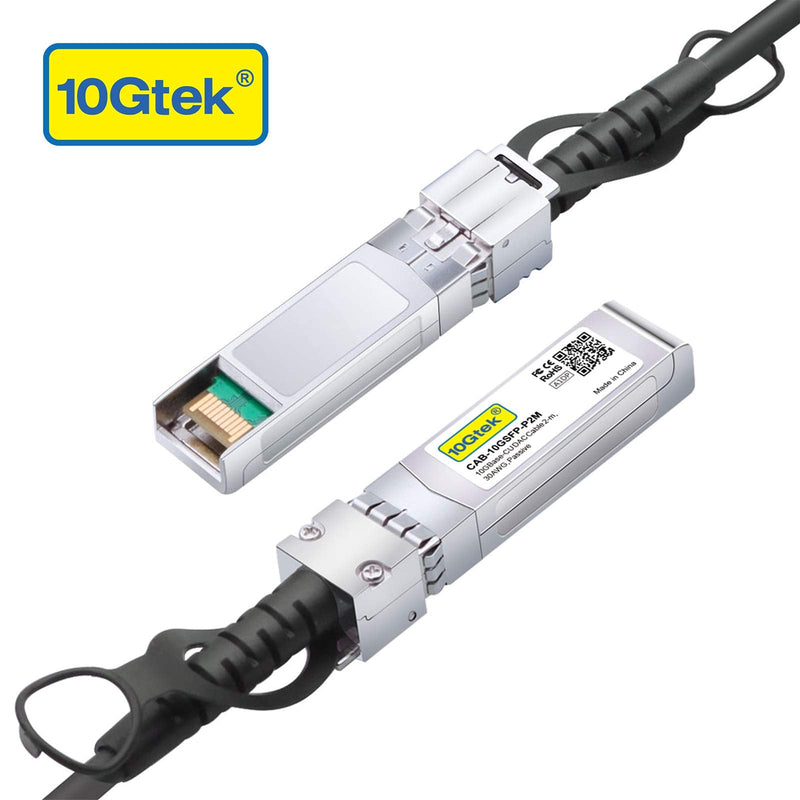10Gtek SFP+ DAC Twinax Cable - 10GBASE-CU Passive Direct Attach Copper SFP Cable for Cisco SFP-H10GB-CU2M, Ubiquiti UniFi UC-DAC-SFP+, Meraki, Fortinet, D-Link, 2-Meter(6.6ft) | 0.25-12m Optional 10G SFP+ 2m x1