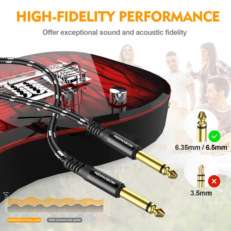 HOSONGIN Guitar Cable 2 Pack 10ft - 1/4 Inch Electric Instrument Cable Bass AMP Cord for Electric Guitar, Bass Guitar, Electric Mandolin, Pro Audio - Black/White Braided Tweed, 24K Gold Plated Plug 10 Feet 1/4" TS Mono Guitar Cable