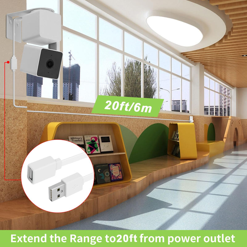 2PACK USB Extension Cable Compatible with WYZE Cam V3/V4/V2,Wyze Cam OG, WYZE Cam Pan V3/V3 Pro/ V2, 20Ft/6M IPX7 Waterproof Extension Charging Cable Power Your WYZE Cam Continuously - White 2