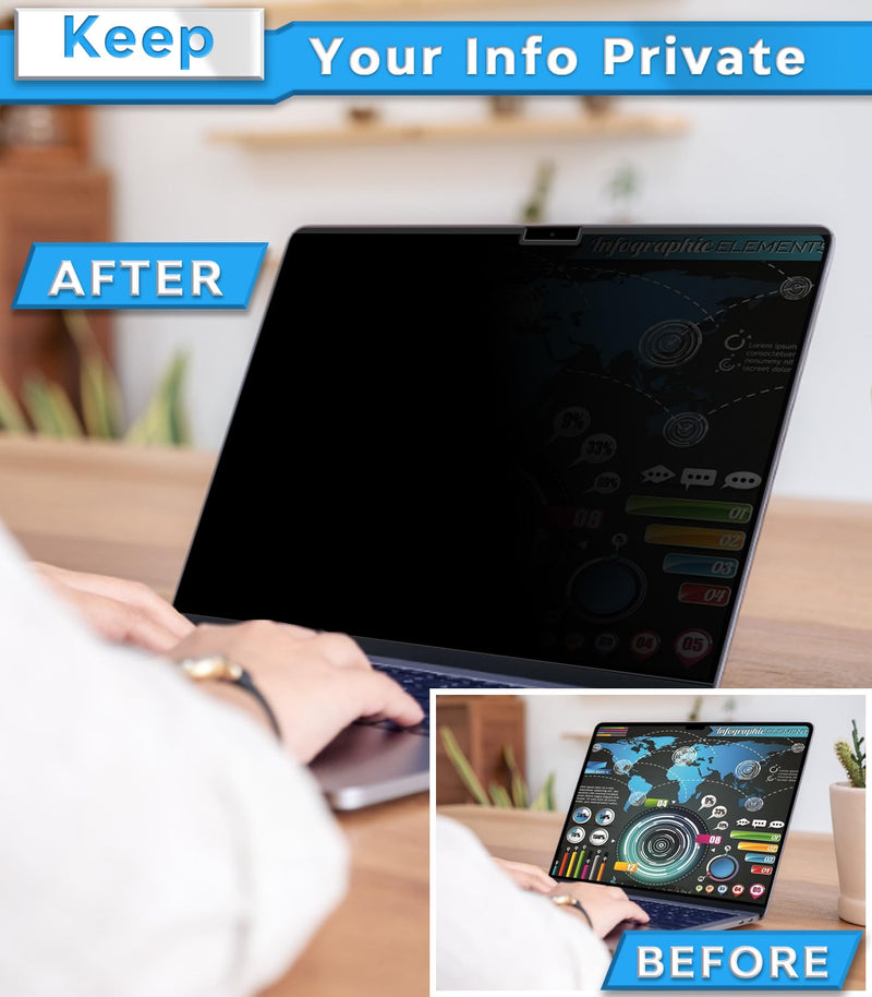 PYS Magnetic Privacy Screen for MacBook Air 15.3 Inch (2023-2024, M2 M3 Chip) - Removable Anti-Glare Protector with Camera Cover Slide and Anti-Blue Light Filter MacBook Air 15 Inch (2024-2023,M2/M3)