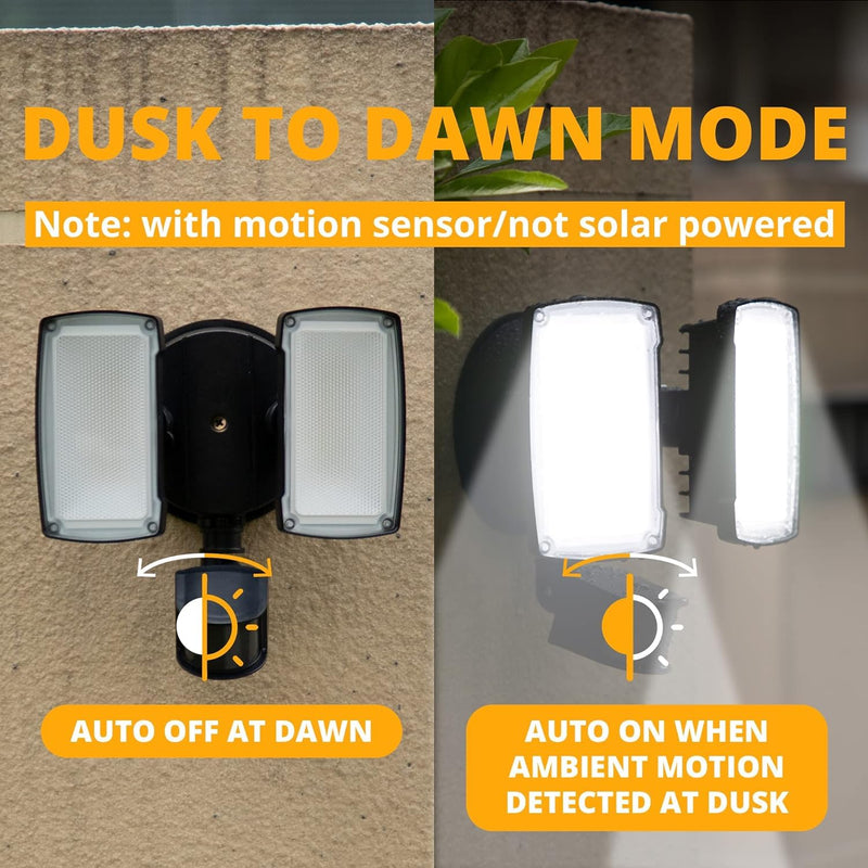 UME 19W LED Flood Light Motion Sensor Outdoor, 2 Adjustable Head, 2000LM, 5000K, IP65 Waterproof, Dusk to Dawn Security Light with Photocell for Exterior,Outside,Garage,House(Black) 1pack Black