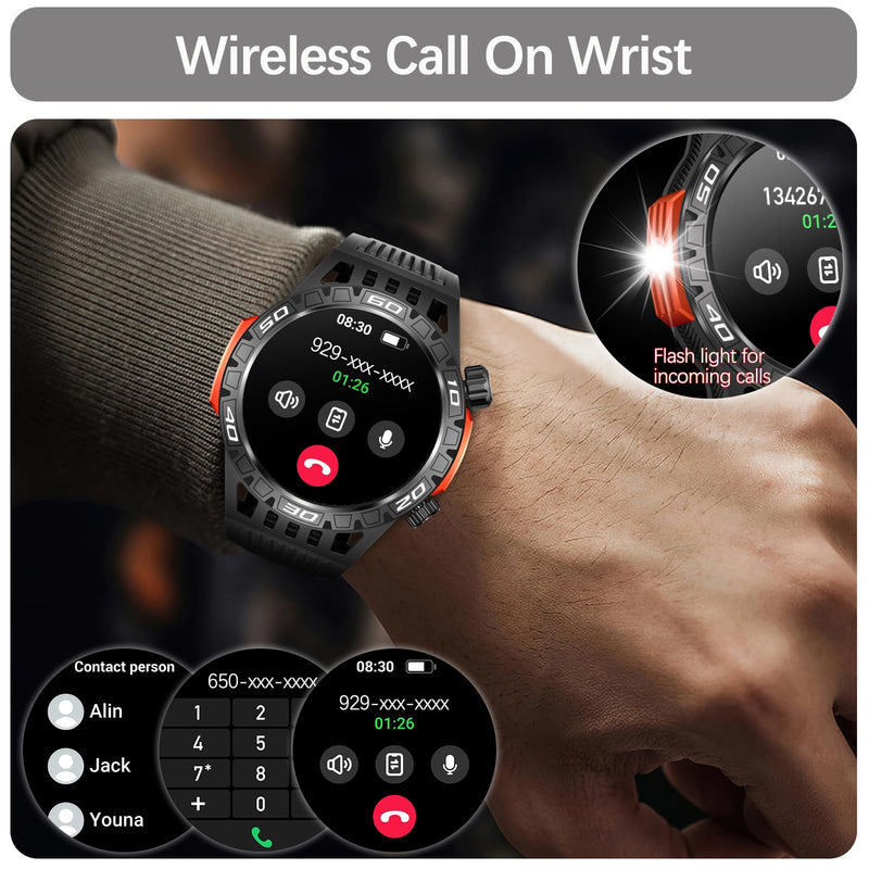 Military Smart Watch for Men 1.46" Outdoor Tactical Sports Smartwatch with Answer/Make Call,Fitness Watch,Blood Oxygen,Heart Rate and Sleep Monitor Compatible with iPhone and Android Phones, Black