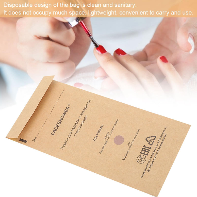 Sterilisation Bag, Sterilisation Bag, Disposable Nail Accessories, Disposable Accessories for Nail Sterilisers, Disinfectant Machines, for Cosmetics and Nail Tools, 75 x 150 mm (Pack of 100)