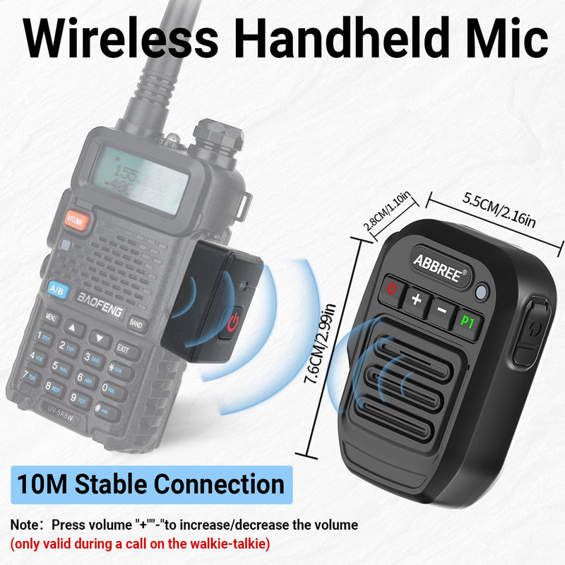 ABBREE Ham Radio Wireless Handheld Speaker Mic, 2 Pin Shoulder Microphone for Baofeng 5RM UV-5R,BF-F8HP PRO,AR-152,K5PLUS,GM-15Pro,UV-5G Plus UV-32 GM21 Walkie Talkie Accessories (Black) Black