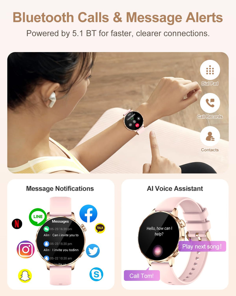 Smart Watch for Women with Bluetooth Calling, 1.27" AMOLED Touchscreen, IP68 Waterproof Fitness Tracker with Heart Rate & Sleep Monitor, 100+ Sports Modes for Android & iPhone (Pink)