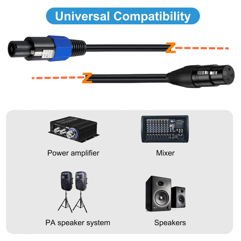 Speakon to XLR Speaker Cable, XLR to Speakon Adapter for DJ/PA Speaker Cord with Twist Lock (3M/10Feet) Speakon to XLR female 3M/10Feet