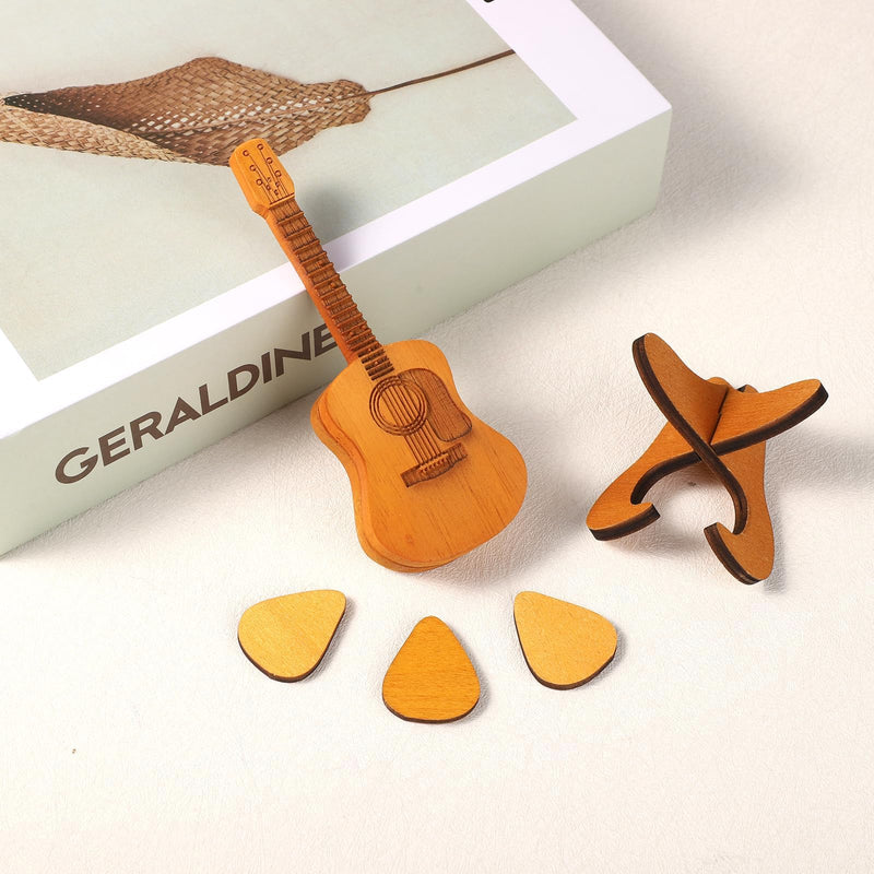 Guitar Pick Box, Wooden Acoustic Guitar Pick Case Custom Guitar Pick Holder with 3 Guitar Picks and Stand Guitar Pick Rack Guitar Pick Storage Container for Guitar Electric Bass Ukulele Lovers