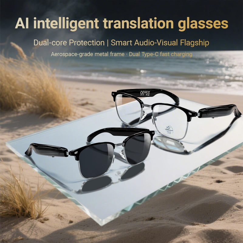 Smart Glasses UV Protection, Bluetooth Glasses for Men, Smart Sunglasses for Women, Wireless Music & Calls Upgrade Translation One with Bluelight