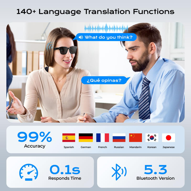 XO AI Smart Glasses,HD 1080P Camera Glasses with Video Recording & Photo Taking,140+ Language Real-Time Translation Glasses Perfect for Travel, Business(Black) Camera glasses-Black