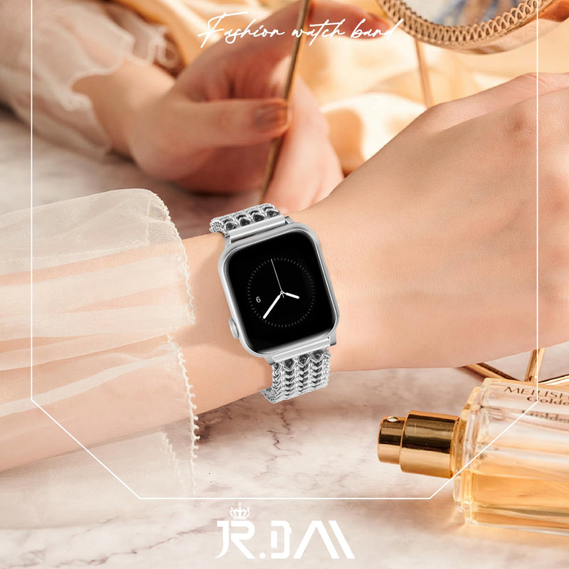 JR.DM Boho Beaded Watch Band Silver Stainless Steel Bracelet Strap Bundle Compatible with Apple Watch 38mm 40mm 41mm 42mm 44mm 46mm 45mm 49mm Women for iWatch Series 11/10/9/8/7/6/5/4/3/2/1/SE/Ultra