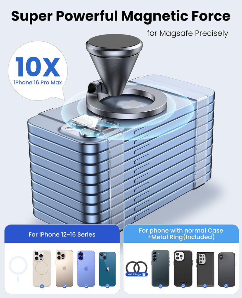 Detachable Magnetic Phone Holder for Car & Gym - All Aluminum Alloy Base Stays on Car Dashboard, Portable Phone Mount for iPhone 12/13/14/15/16/17 Series