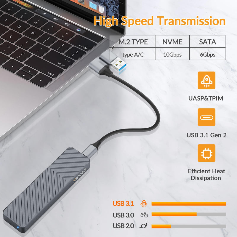 iDsonix Gray M.2 NVMe SSD Case Hard Drive Enclosure NVMe SSD USB C 3.1 Ultra 10G Speed External HDD Caddy Tool-Free Design for UASP, M.2 NVMe SATA Suitable for, Routers, PS4