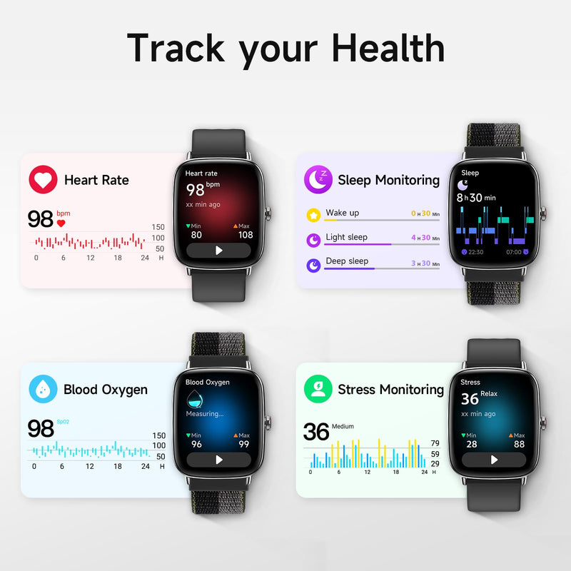 Smart Watch for Men Women, 1.85" (46mm) Smartwatch Compatible iPhone/Samsung/Android (Answer/Make Calls), 100+ Sport Modes Fitness Tracker with Heart Rate/Sleep/SpO2 Monitor, IP68 Waterproof, 2 Bands