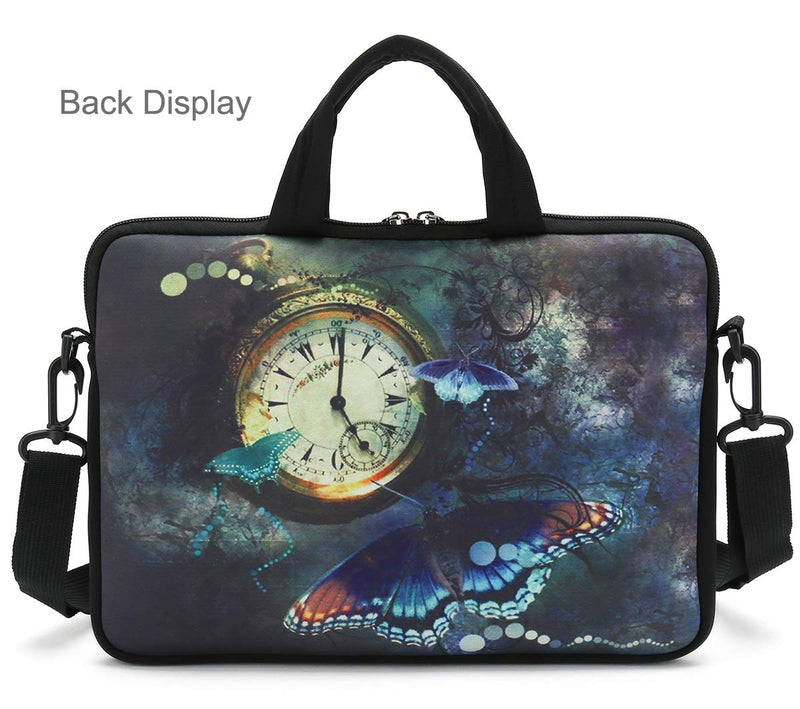 RICHEN 11 11.6 12 12.5 13 inches Case Laptop/Chromebook/Ultrabook/Notebook PC Messenger Bag Tablet Travel Case Neoprene Handle Sleeve with Shoulder Strap (11-13.3 inch, Clock &Butterfly) 11-13.3 inch Clock & Butterfly