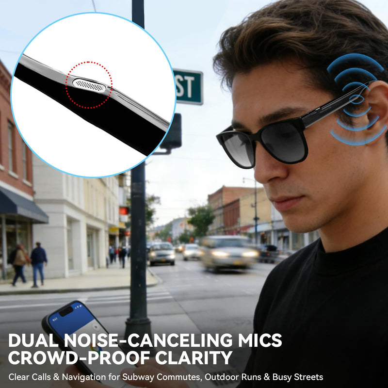 2026 Smart Audio Glasses with Electrochromic Lenses, Adjustable Tint Sunglasses for Driving,Travel,Daily Use,Open Ear Bluetooth 5.4, AI Translation, Premium Tech Gadget Gift for Men Women BLACK