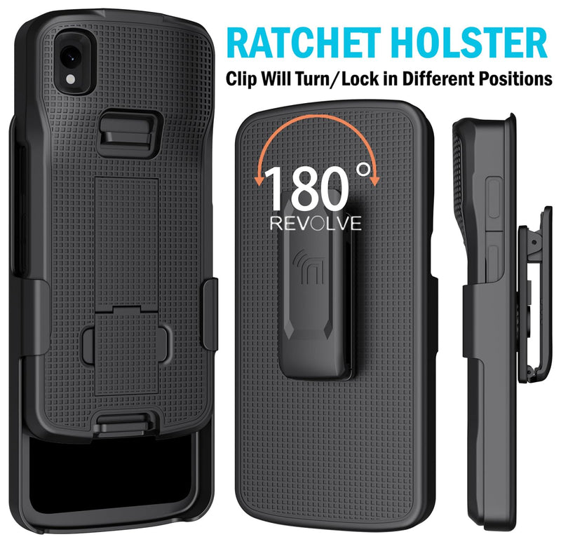 Case with Clip for Zebra TC22 TC27 Mobile Computer Scanner, Nakedcellphone Slim Hard Shell Cover with Kickstand and [Rotating/Ratchet] Belt Hip Holster Holder Combo - Black