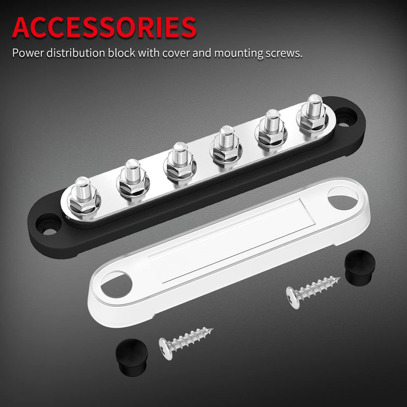 DaierTek Marine Bus Bar 12V 6 x 1/4" (M6) Terminal Studs 12 Volt Bus Bar Power Distribution Block with Cover Max 300V AC 48V DC Positive & Negative Battery Terminal Block for Automotive Car Boat 150A-M6
