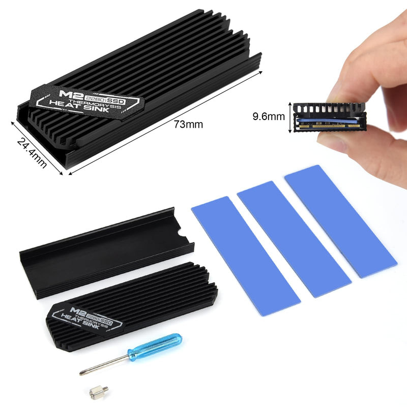[AUSTRALIA] - ASTARON M.2 SSD Heatsink 2280 Thin Cooler with Nano Thermal Pads (0.5mm-1mm) NVME M2 Thermal Pad Double-Sided Heat Sink for PC/PS5/Gaming Laptops (Black) Black 